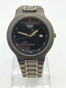 1204-508S⑳22507　腕時計 SEIKO セイコー 5Y75-1A00 TITANIUM チタン デイト 黒文字盤 ソーラー