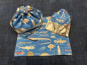 値下げ！ハンドメイド☆お弁当袋.コップ袋.ランチオンマット 深海魚 ♪入園 入学♪