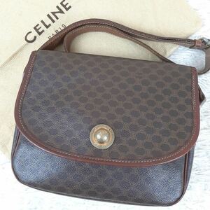 1円〜 【美品】CELINE セリーヌ　ショルダーバッグ　マカダム　スターボール　フラップ　PVCレザー　茶色　ブラウン