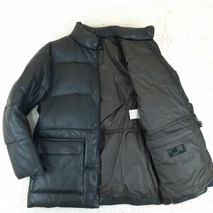 1円〜【極美品】MONCLER モンクレール　ダウンジャケット ラムレザー羊革 ダウン100% 中綿 黒タグ サイズL相当　ダークブラウン