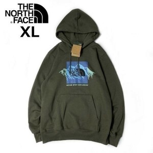 1円～!売切!【正規新品】THE NORTH FACE◆NOV GRAPHIC HOODIE パーカー スウェット US限定 裏起毛 登山 キャンプ(XL)緑 カーキ 181130-33