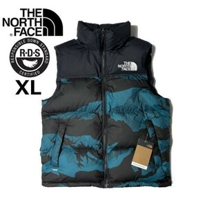 1円～!売切!【正規新品】THE NORTH FACE PRINTED 1996 RETRO NUPTSE VEST ダウンベスト ヌプシ US限定 アウトドア(XL)青 総柄① 190122-115