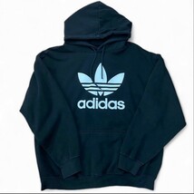 埼♪ アディダスオリジナルス adidas originals プルオーバーパーカー フーディー 長袖 ロゴプリント 黒 ブラック 2XO メンズ ♪1280_画像1