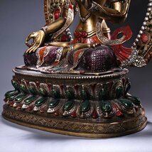 ◆羽彰・古美術◆A2268清時代 仏教古美術 チベット密教 銅製描金白度母仏像 細密造 寺院収蔵品_画像8