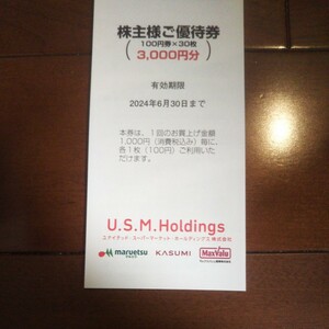 【最新】ユナイテッドスーパーマーケット U.S.M.H 株主優待券 3000円分