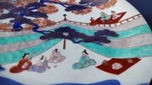 オールド香蘭社 飾り皿 松と桜、お花見お茶会図 推定昭和前期_画像6