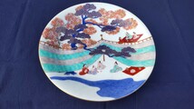 オールド香蘭社 飾り皿 松と桜、お花見お茶会図 推定昭和前期_画像3