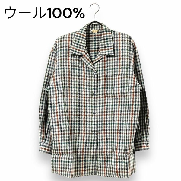 薄手 シャツ 日本製 チェック ジャケット 肩パッド 胸ポケット グリーン系