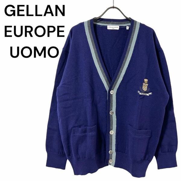 GELLAN EUROPE UOMO ニット 長袖 Ｖネック 刺繍ロゴ パープル