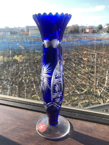 Art hand Auction [German cut glass flower vase] Handmade, height 24cm, 570g, single flower vase [23/12 ST5], furniture, interior, Interior accessories, vase