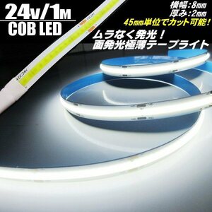 新型 柔軟 面発光 24V 1M 極薄 2mm COB LED テープライト 白 ホワイト 色ムラ つぶつぶ感なし 切断 カット アイライン チューブ トラック A