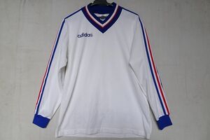 adidas/アディダス/ASR-6191/長袖プルオーバー/ストレッチ性素材/Vネック/サッカー/デサント製/白/ホワイト/M～Lサイズ(12/14R)