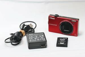 ★動作品★ Nikon デジタルカメラ COOLPIX S6000 レッド バッテリ アダプタ USBケーブル付 #231211