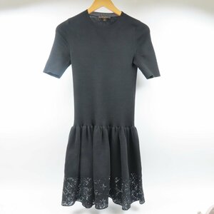 67925★1円スタート★LOUIS VUITTON ルイヴィトン 極美品 服 ニット 半袖 レーズ L モノグラム柄 スパンコール ワンピース ウール ブラック