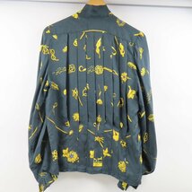 67929★1円スタート★HERMES エルメス リボン 長袖 オフェス フラワー 花 葉っぱ 40 服 トップス ブラウス シルク ネイビー_画像2