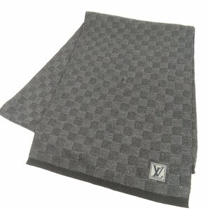 67994★1円スタート★LOUIS VUITTON ルイヴィトン 綺麗 エシャルププティ 防寒 ダミエ柄 ウール100% M70028 マフラー ウール ブラック