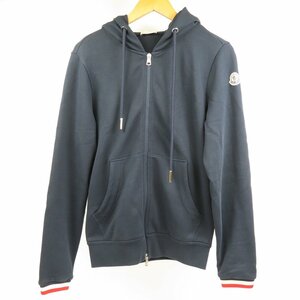 68110★1円スタート★MONCLER モンクレール 極美品 ジップパーカー フーディー ロゴ S パーカー コットン ネイビー メンズ