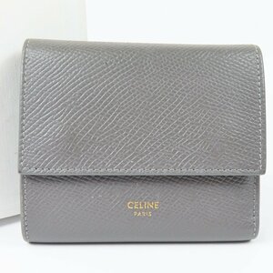 68215★1円スタート★CELINE セリーヌ 中美品 スモールトリフォールド ウォレット コンパクト 財布 三つ折り財布 レザー グレー