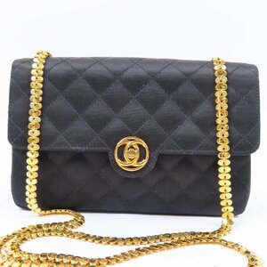 68252★1円スタート★CHANEL シャネル 極美品 マトラッセ チェーンショルダーバッグ ターンロック ココマーク サテン ブラック