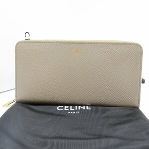 68412★1円スタート★CELINE セリーヌ 極美品 ジップ ド ウォレット ラウンドファスナー長財布 レザー グレー