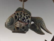 ○栄○古鉄 金魚 透彫刻 吊灯籠 置物 34.5cm 60s138_画像4