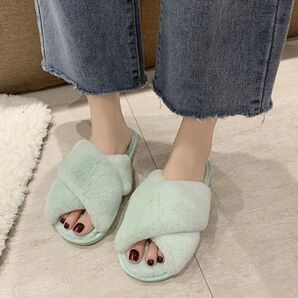 新品未使用 ルームシューズ スリッパ ミント かわいい ふわふわ モコモコ
