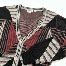 USA古着 90s campus 総柄 ニット カーディガン / 90年代 アクリル セーター デザイン 黒 アメリカ 立体編み 3D ヴィンテージ オールド_画像1