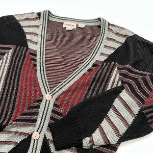 USA古着 90s campus 総柄 ニット カーディガン / 90年代 アクリル セーター デザイン 黒 アメリカ 立体編み 3D ヴィンテージ オールド