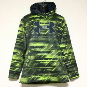 美品☆UNDER ARMOUR/アンダーアーマー☆ストーム☆スウェット/パーカー☆裏起毛/総柄/ジャケット/ジャージ/カーキー×グリーン/大きめ/XL