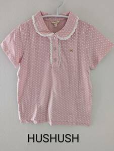 [ new goods ] tag attaching! free shipping *HusHusH HusHush race frill attaching dot pattern short sleeves tops size 130 pink lady`s *
