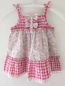 1 use .![ super-beauty goods unused . close ] free shipping *Poupeenne A line One-piece no sleeve size 90 Flare Ribon lovely *