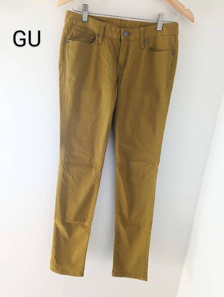 2-3回使用のみ!【美品】送料無料 ☆GU ジーユー コットンパンツ ズボン マスタード サイズ64 スリム 脚長効果 女子力 映え☆