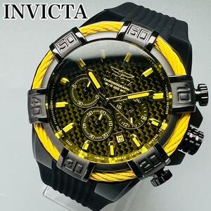  wristwatch INVICTA in creel ta yellow new goods case attaching . bolt men's black 52mm chronograph yellow color black Raver band stylish 