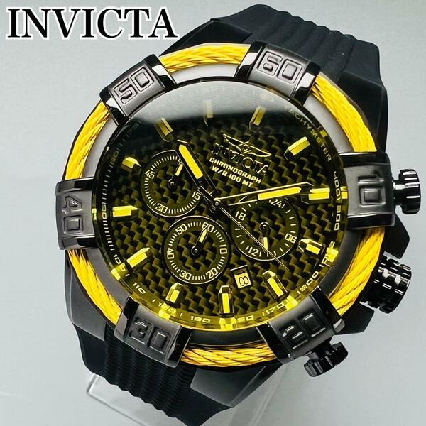 腕時計 INVICTA インビクタ イエロー 新品 ケース付属 ボルト メンズ ブラック 52mm クロノグラフ 黄色 黒 ラバーバンド おしゃれ 