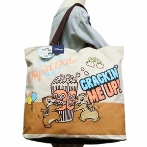 ★ディズニー DISNEY チップとデール 新品 ファスナー付き 大容量 たっぷり入る トートバッグ BAG かばん [DISBAG-CHP] 一 六★QWER★