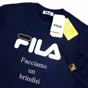 ★フィラ FILA 新品 メンズ UVカット ロゴプリント クルーネック スウェット トレーナー 紺 Mサイズ [443356-NV-M] 一 三 壱★QWER