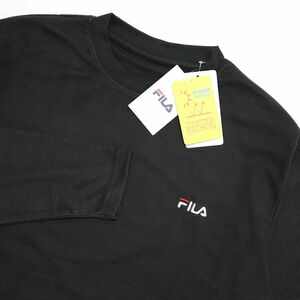 ★フィラ FILA 新品 メンズ UVカット 保温 両面起毛 フリース クルーネック Tシャツ ロンT 黒 XLサイズ [443362-BK-LL] 一 三 参★QWER