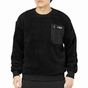 ★フィラ FILA 新品 メンズ UVカット 保温 モコモコ シャギー クルーネック シャツ トレーナー 黒 XLサイズ [441320-BK-LL] 一 三 参★QWER