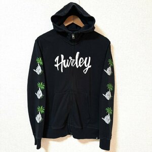 (^w^)b Hurley ハーレー スウェット ジップアップ パーカー ジャケット 羽織 袖 ビッグ ロゴ プリント 大麻 ガンジャ ブラック S 7866EE