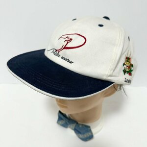 (^w^)b 日本製 Public amateur 2000 PSG ロー キャップ 帽子 ゴルフ GOLF ツートン バイカラー 龍 辰 キャラクター 刺繍 白 × 紺 C0791EE