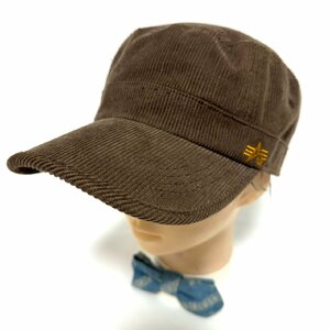 (^w^)b ALPHA INDUSTRIES アルファ インダストリーズ 細畝 ワーク ミリタリー キャップ 帽子 深型 ロゴ 刺繍 ブラウン 57～59㎝ C0769EE