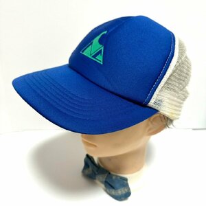 (^w^)b 80s 90s ヴィンテージ ゴルフ トラッカー ハーフ メッシュ ワーク キャップ 帽子 ロゴ プリント シンプル カジュアル 青 白 C0939EE