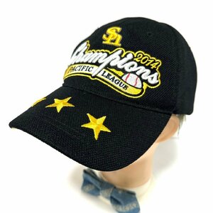 (^w^)b Champion 2014 PACIFIC LEAGUE 福岡 ソフトバンクホークス キャップ 帽子 ロゴ 刺繍 Softbank HAWKS 大人フリー 56～59㎝ C0815EE