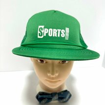 (^w^)b SPORTS スポーツ 80s 90s ヴィンテージ トラッカー ハーフ メッシュ キャップ 帽子 ロゴ プリント レトロ グリーン FREE C0898EE_画像4