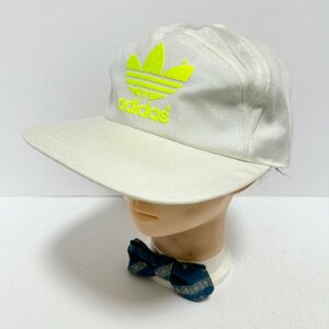 (^w^)b 日本製 adidas アディダス 80s 90s ヴィンテージ トレフォイル ロゴ 刺繍 キャップ 帽子 デサント 蛍光 イエロー M 57㎝ C0857EE