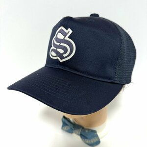 (^w^)b SSK エスエスケー ハーフ メッシュ キャップ 帽子 SESSIONS セッションズ ロゴ ワッペン シンプル ネイビー 通気性 L FREE C0767EE