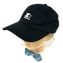 (^w^)b STARTER HEADWEAR スターター キャップ 帽子 ロゴ 刺繍 シンプル スポーツ 6パネル ストラップ ベルト 黒 OSFM 57～59㎝ C0796EE_画像1