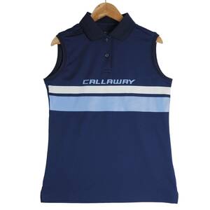 ◆美品 21SS◆ Callaway キャロウェイ ストレッチ ノースリーブ ゴルフ シャツ ポロシャツ ウェア 紺 ネイビー レディース S　3143L1