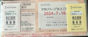 【匿名配送】京阪　株主優待乗車券 7枚　京阪グループ諸施設株主優待　ひらかたパーク等