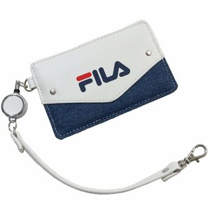 フィラ 定期入れ パスケース カードケース FILA デニムレター リール付ストラップ★ホワイト新品【ネコポス発送（全国一律 220円 税込）】